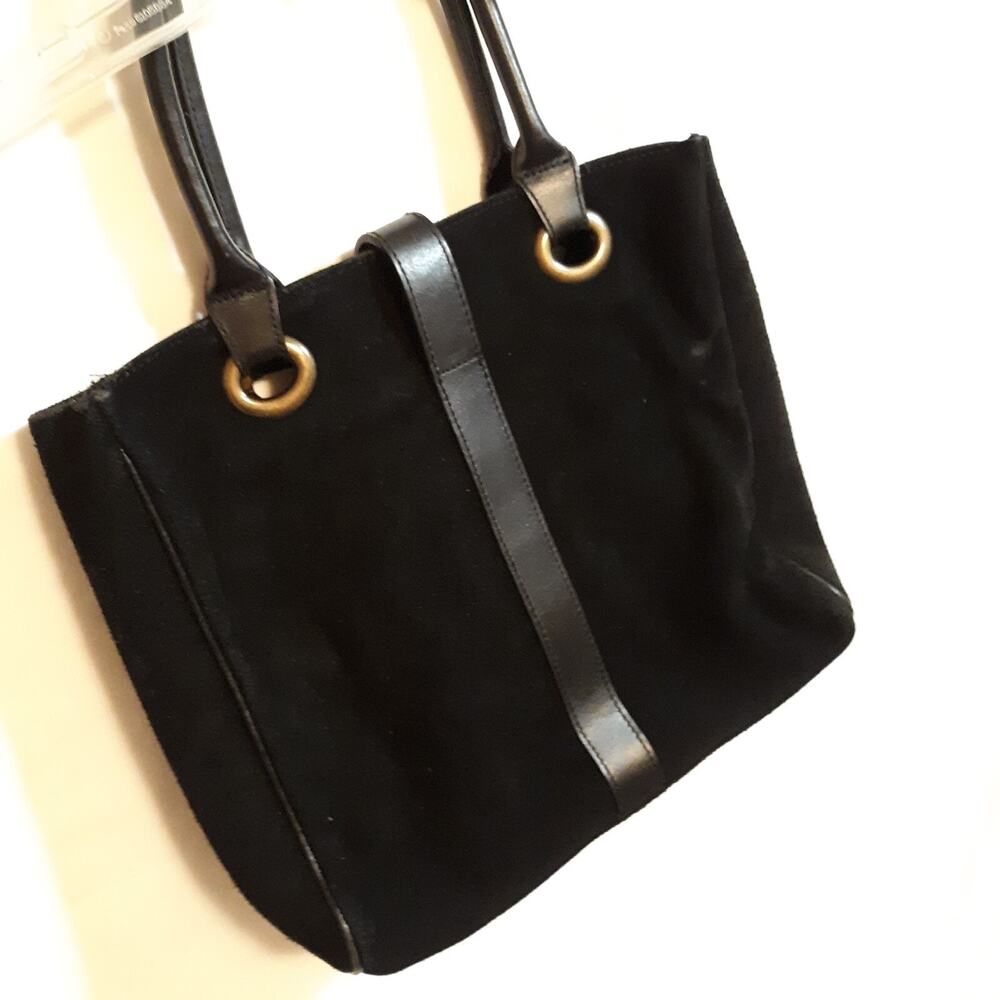 Black Genuine Leather Suede Women's Bath and Body Gold Hardware Purse Bag Tote